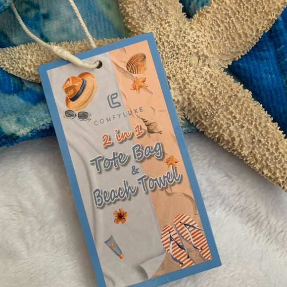 COMFYLUXE cotton blend “Starry Night” 2 in 1 beach towel/tote bag NWT - Picture 2 of 9